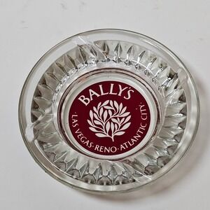 Vintage Ballys Casino Glass Ashtray Las Vegas Reno Atlantic City Clear Maroon‎